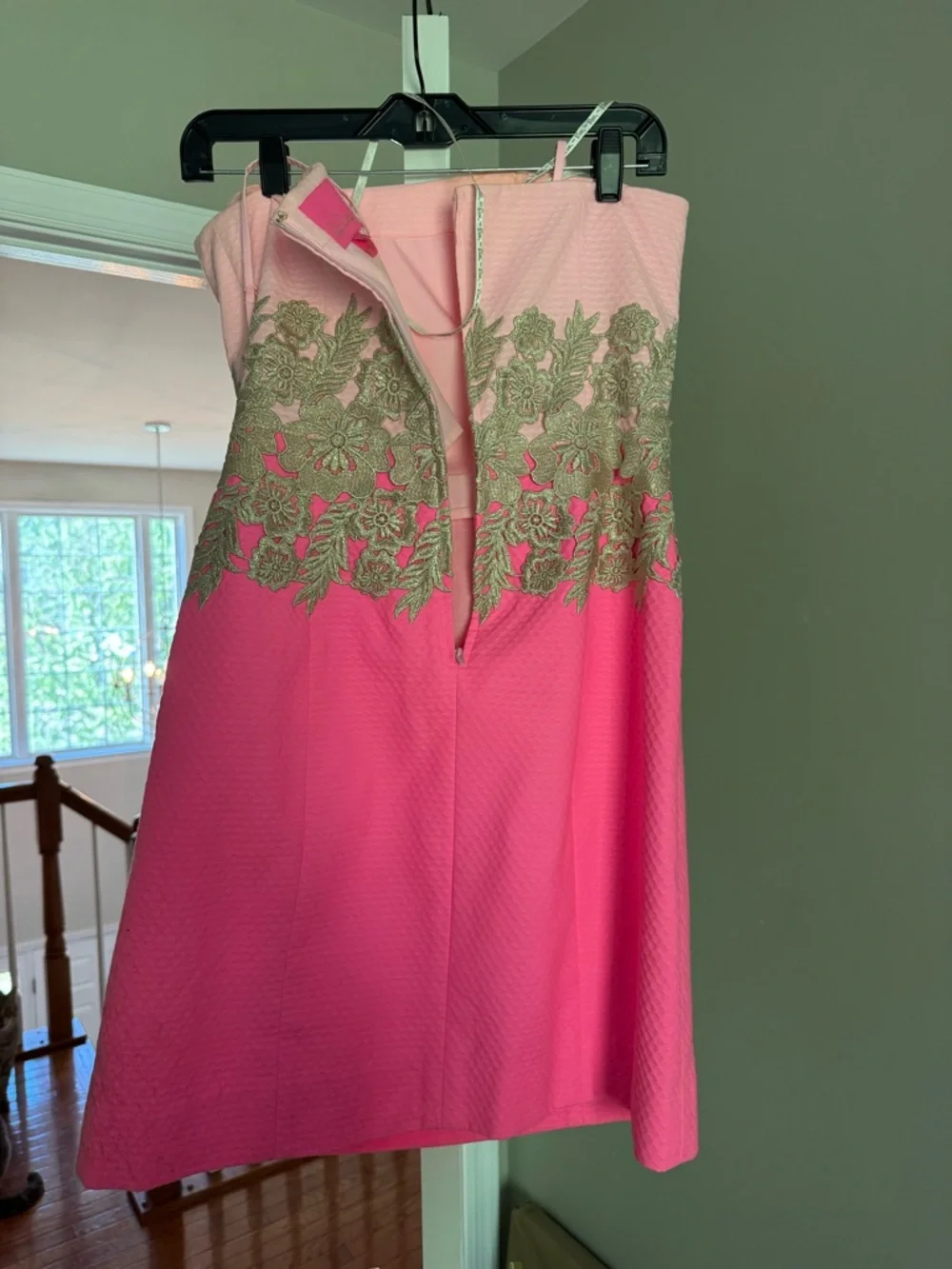 Discontinued Lilly Pulitzer Pink Strapless Dress with Gold Flowers - Picture 4 of 6